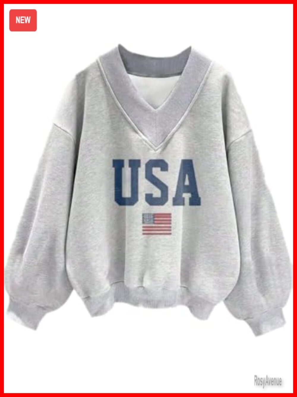Women USA Graphic V Neck Drop Shoulder Long Sleeve Sweatshirt Pullover Top